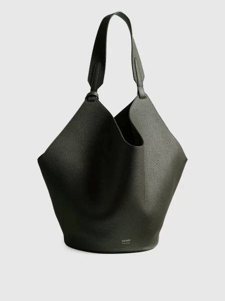 Шкіряна сумка тоут з логотипом Khaite зелена