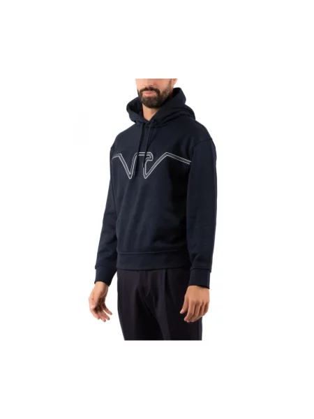 Bluza z kapturem Emporio Armani z kapturem z dżerseju z logo niebieska