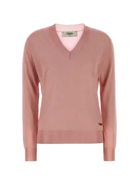 Pulover Fendi cu decolteu în V stretch roz