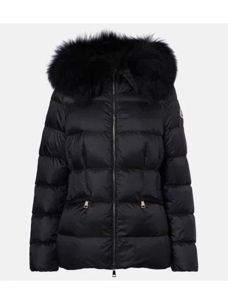 Geacă cu puf Moncler din piele de oaie negru