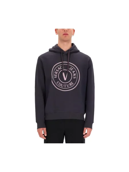 Bluza z kapturem Versace Jeans Couture z kapturem z nadrukiem szara