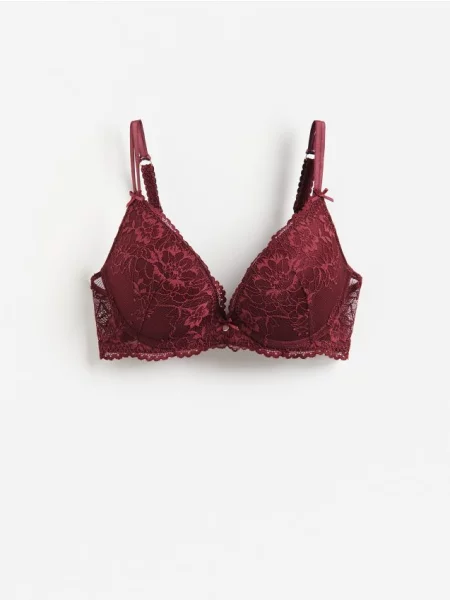 Reserved Sutien push-up cu dantelă maro