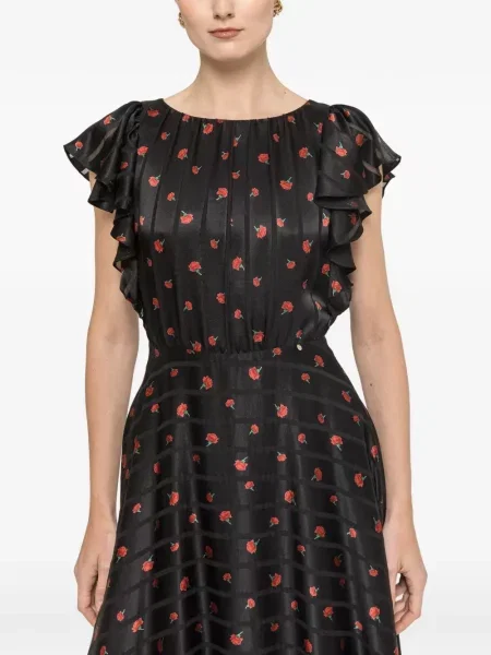 Rochie midi Nissa cu model floral cu imagine negru