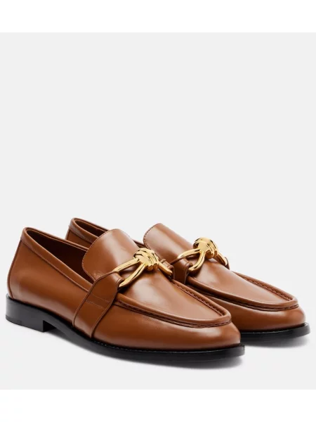 Kožené loafers Bottega Veneta béžové