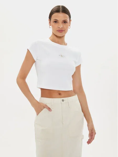 Къс тениска Calvin Klein Jeans бяло