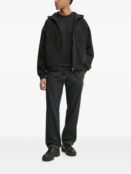 Pantaloni Adidas cu dungi cu broderie din fleece negru