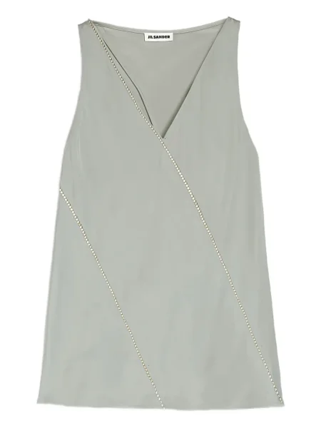 Top Jil Sander cu decolteu în V de cristal verde