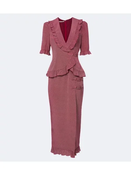 Rochie midi Alessandra Rich de mătase cu buline cu volane roșu