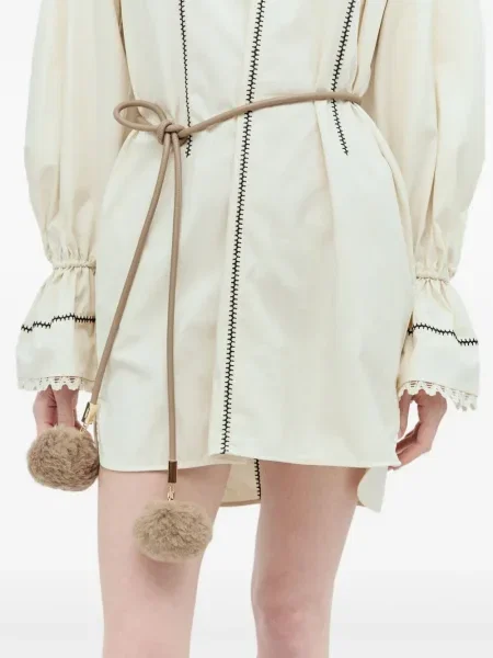 Curea Max Mara din piele cu pompoane maro