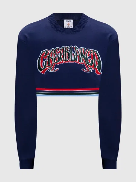 Укорочений світшот з вишивкою логотипа Casablanca синій