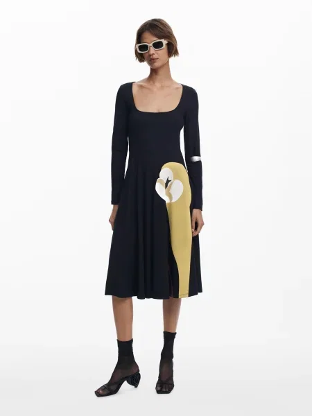 Desigual Rochie ecru / galben muștar negru