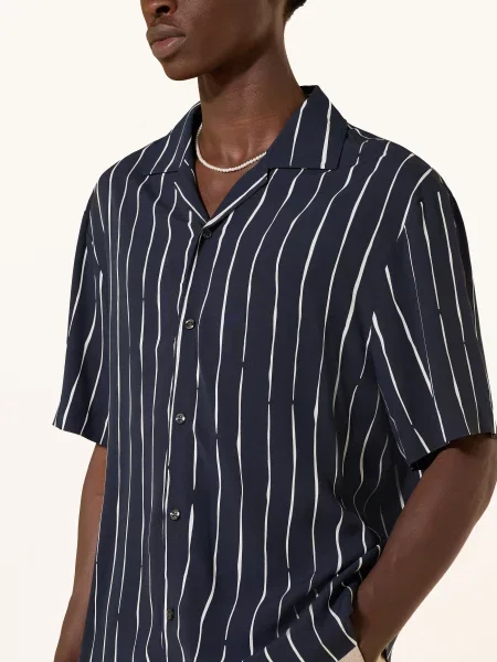 Hugo Letní Košile Exolino Oversized Fit tmavě / krémová modrá