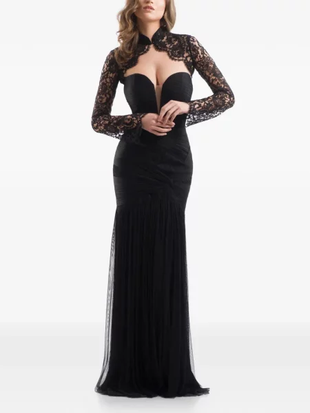 Rochie maxi Imroska cu volane din dantelă negru