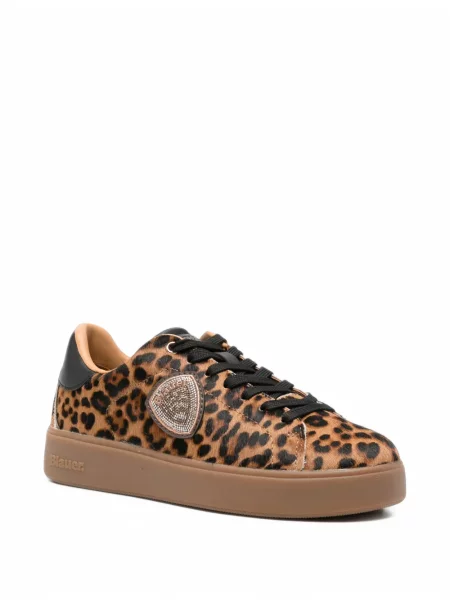 Sneakerși Blauer din piele cu imagine cu model leopard maro