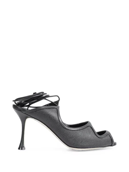 Sandale Manolo Blahnik cu șireturi din dantelă negru