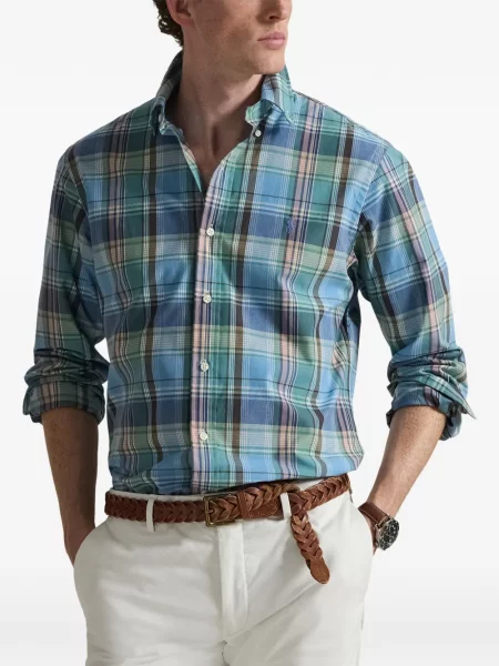 Șapcă Polo Ralph Lauren cu broderie din țesătură twill în carouri albastru