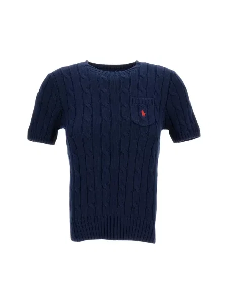 Sweter Polo Ralph Lauren z krótkim rękawem z autografem granatowy