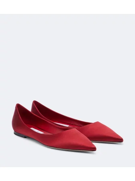 Balerini Jimmy Choo din satin roșu
