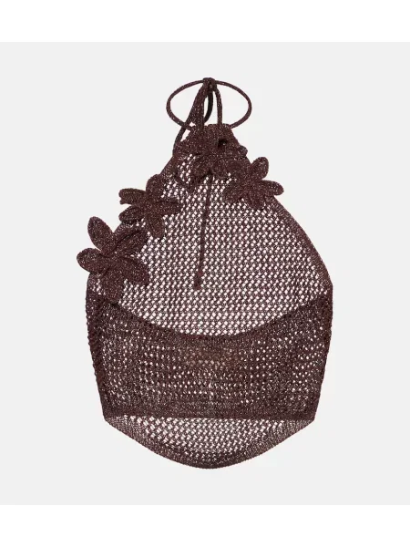 Top Bananhot tricotate cu gât halter maro