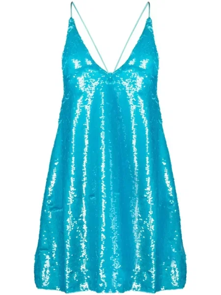 Rochie mini Ganni cu paiete de costum albastru