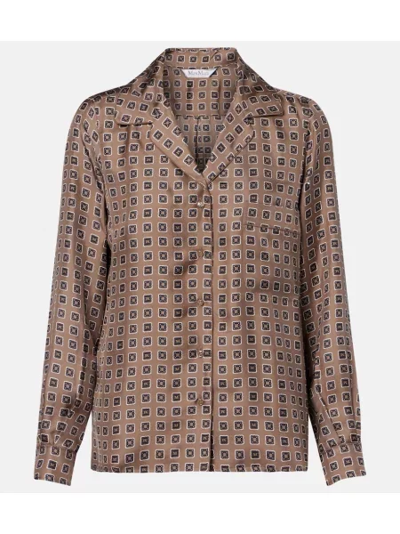 Jedwabny top Max Mara z nadrukiem brązowy