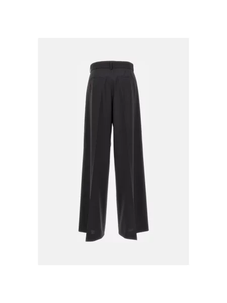 Sportmax spodnie wełniane VELA szerokie high waist brązowy