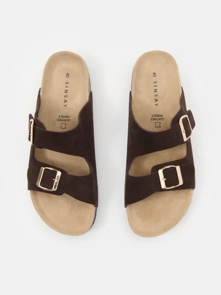 Кожаные шлепанцы Sinsay с ремешками коричневые