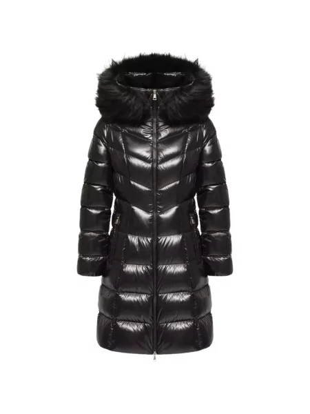 Garnitură de blană palton de blană Moncler cu blană negru