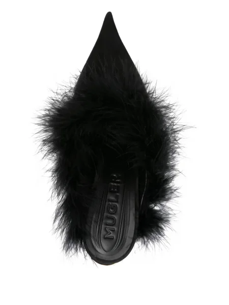 Papuci tip mules Mugler cu pene negru