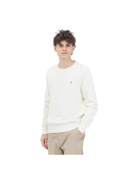 Sweter z dzianiny o kroju regular fit z czystej bawełny Tommy Hilfiger biały