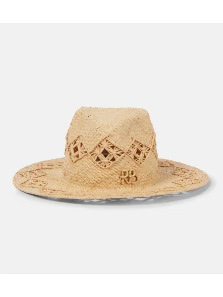 Pălărie Ruslan Baginskiy cu broderie de paie bej