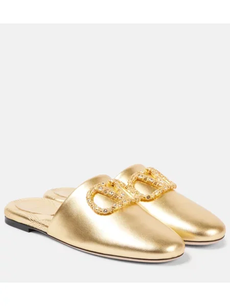 Кожени домашни пантофи Valentino Garavani златисто