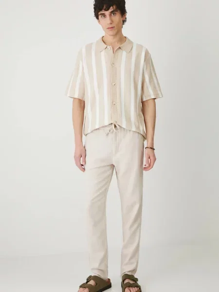 Штани з домішкою льону Medicine пряме бежевий