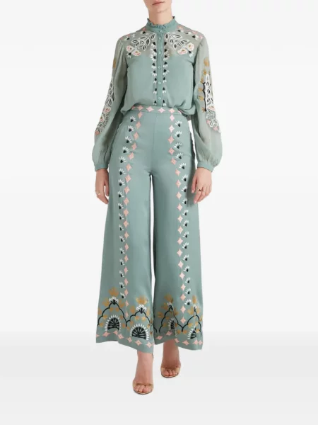 Pantaloni Temperley London cu broderie verde