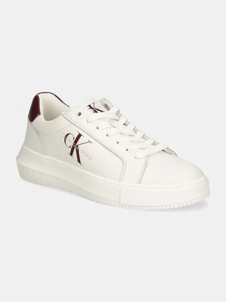 Кожени маратонки Calvin Klein Jeans CHUNKY CUPSOLE MONOLOGO W бордо бяло