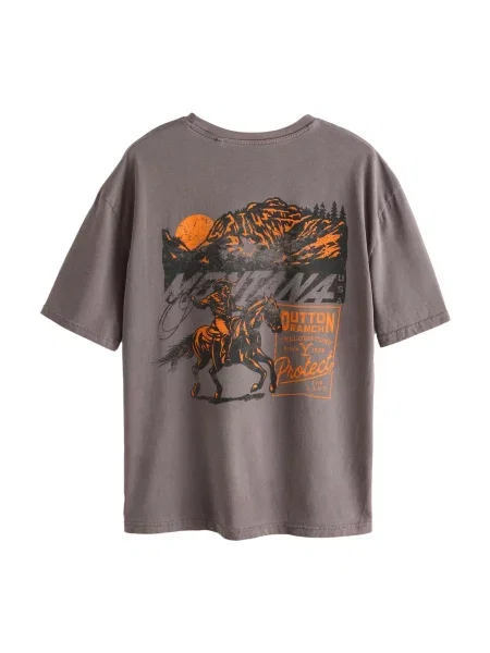 Next Tricou maro / portocaliu negru