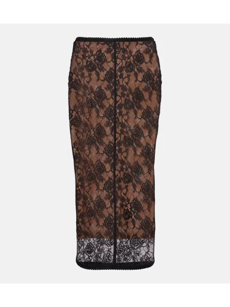 Przezroczysta spódnica midi Self-portrait koronkowa do kolan czarna