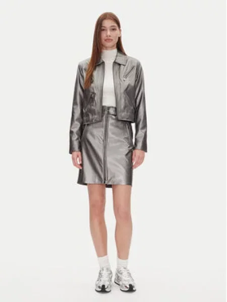 DKNY Bunda z imitace kůže stříbrná