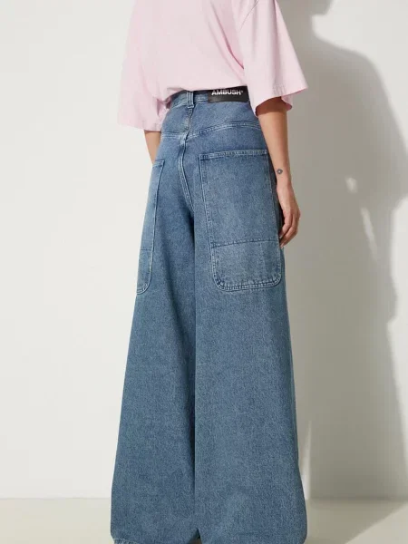 Pantaloni Ambush cu talie înaltă albastru