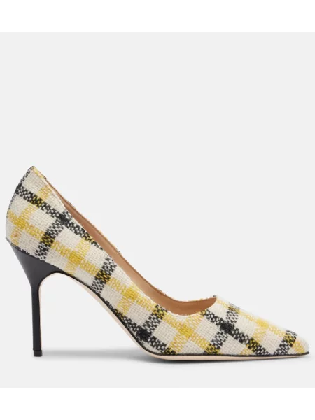 Pantofi cu toc Manolo Blahnik în carouri bej
