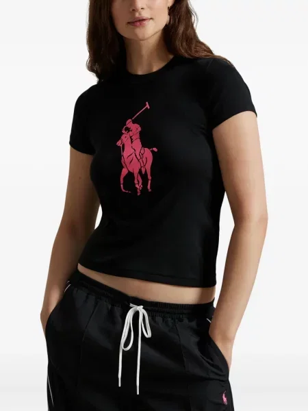 Iš natūralios odos trumpas dryžuotos polo marškinėliai Polo Ralph Lauren pilka
