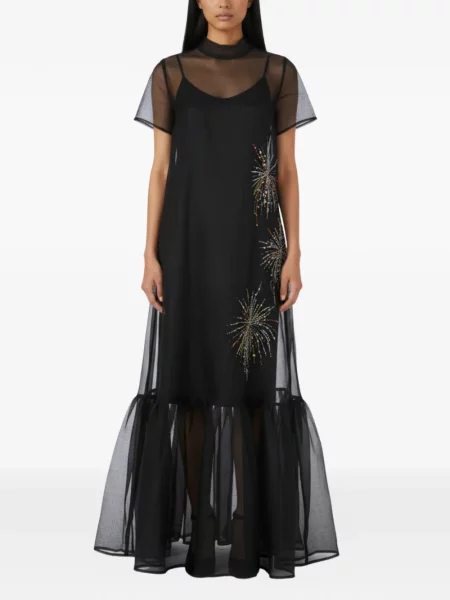 Rochie maxi Staud cu volane de costum negru