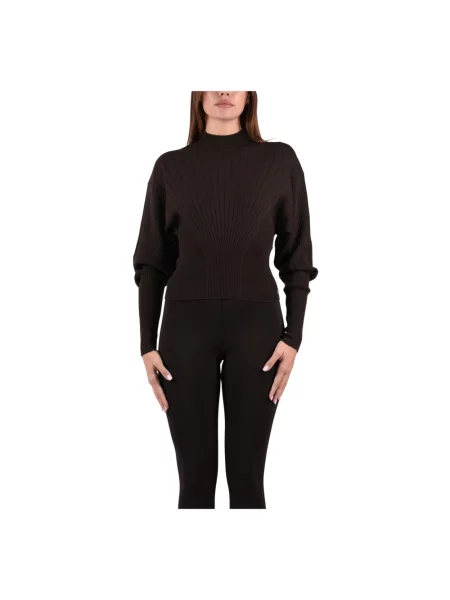 Sweter Sportmax wełniany w paski brązowy