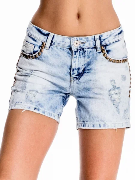 Pantaloni scurți din denim Fashionhunters cu strasuri gri