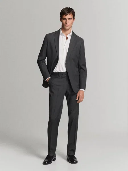 Koszula garniturowa slim fit z bawełnianej popeliny Mężczyzna S MANGO MAN biały