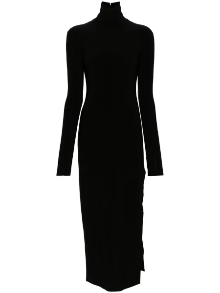 Rochie maxi Norma Kamali din jerseu cu crăpătură de costum negru
