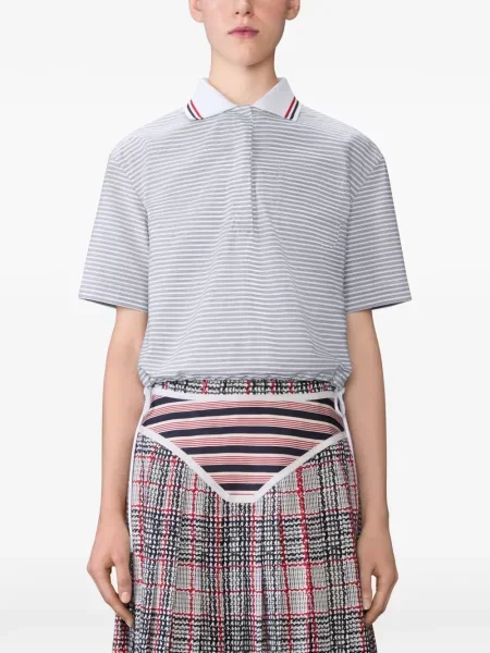 Polo Thom Browne cu dungi din poplin gri