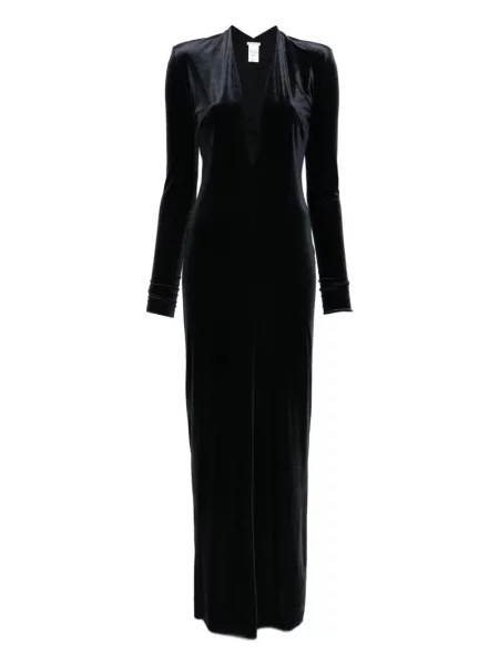 Rochie maxi Amazuìn de catifea cu decolteu în V de costum negru