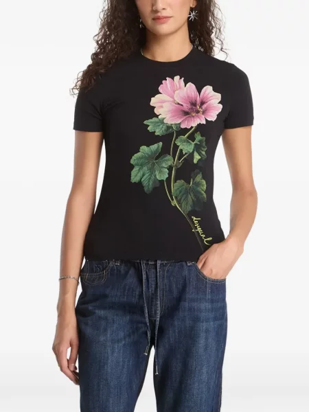 Tricou Desigual cu model floral cu imagine negru