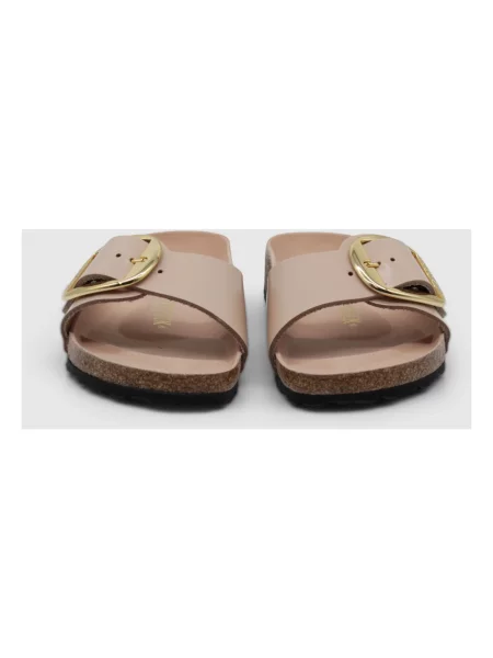 Klapki Birkenstock skórzane na sprzączkę beżowe